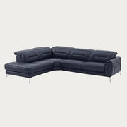 Neo sectional sofa in navy leather, left facing chaise