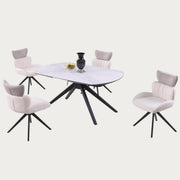 The Niclle dining room set with four chairs on a white background