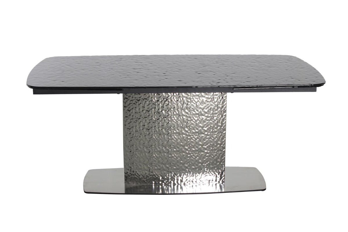 Nora Contemporary Extendable Textured Glass Top Table & Textured Steel Base