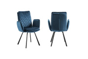 Novel armchair upholstered in blue velvet fabric and black legs