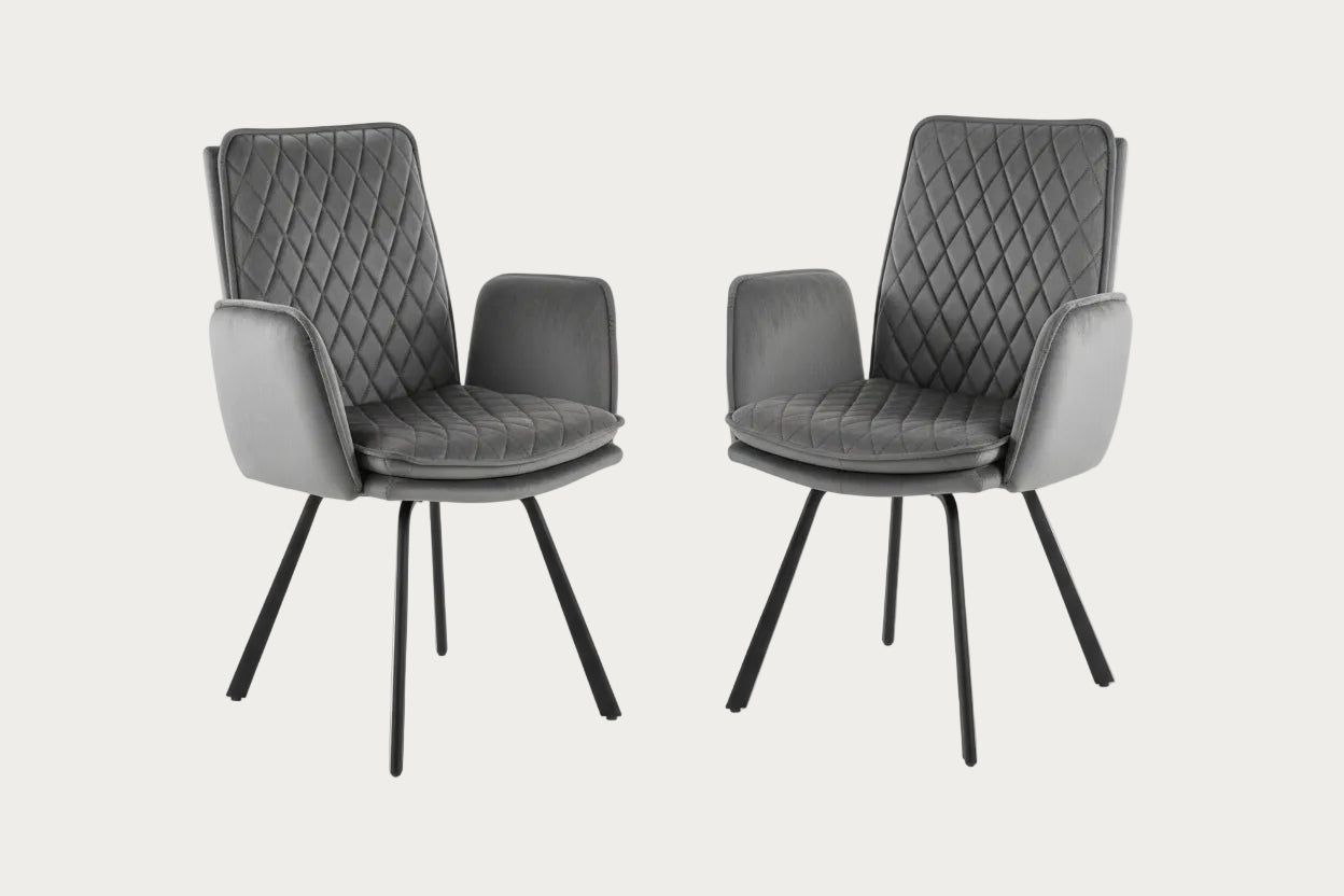 Novel armchair upholstered in Grey Velvet fabric with black frame