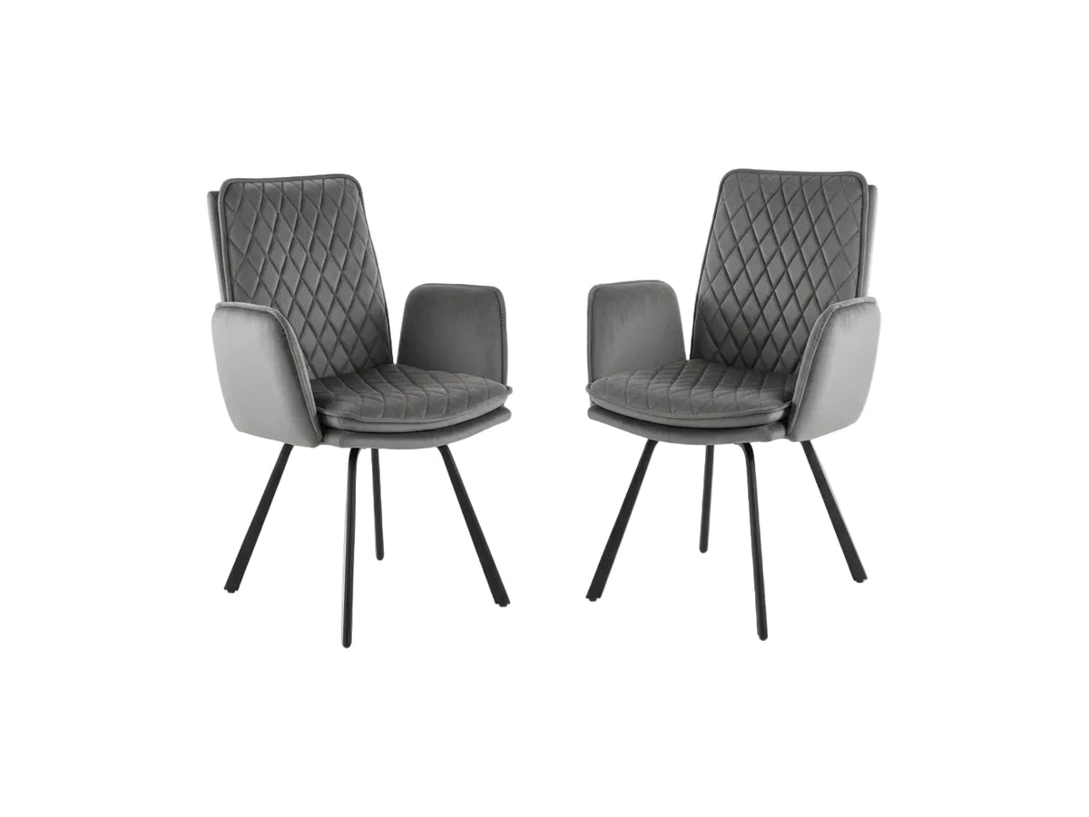 Novel armchair upholstered in Grey Velvet fabric with black frame