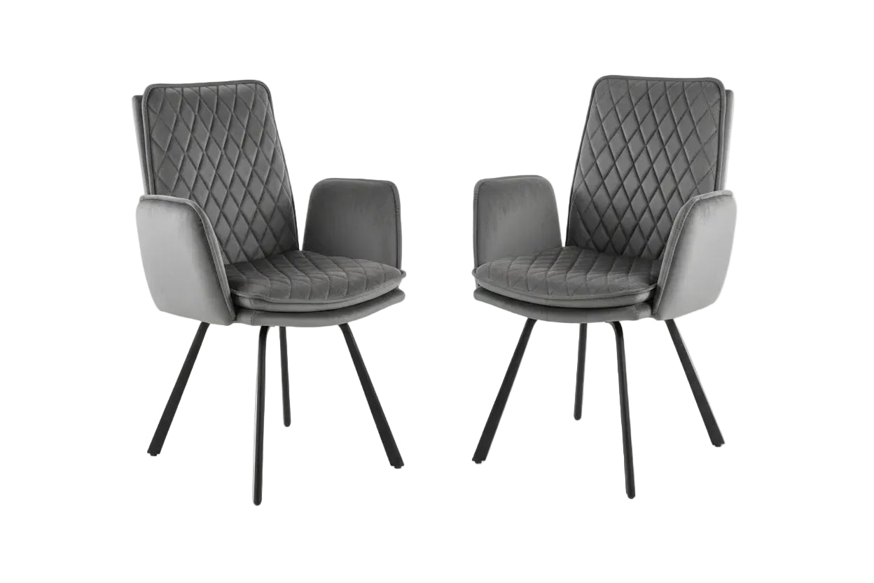 Novel armchair upholstered in Grey Velvet fabric with black frame
