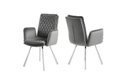 Novel armchair upholstered in Grey Velvet Fabric with Chrome Legs