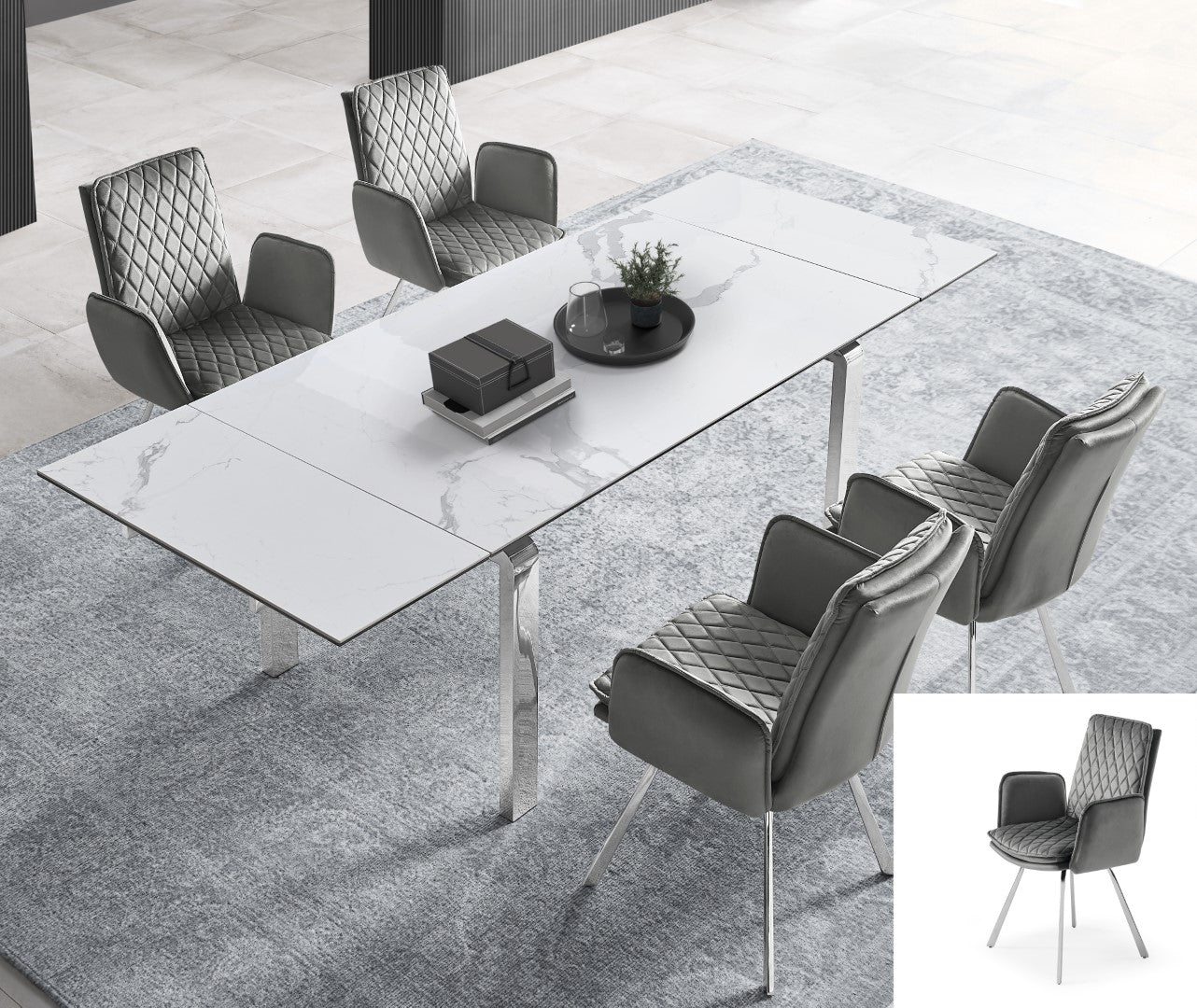 Novel Grey Armchair with chrome legs