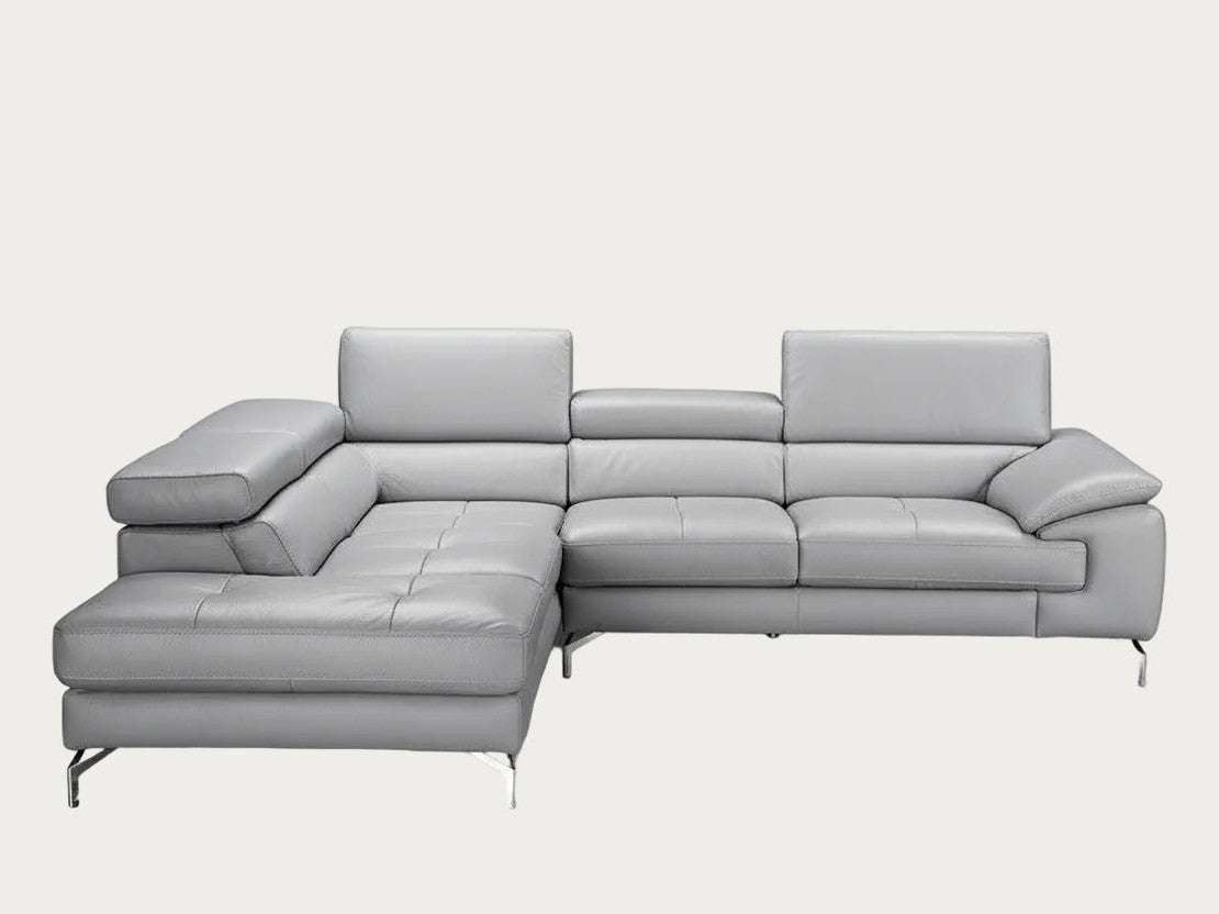Olivia gray left facing chaise sectional sofa on a white background.