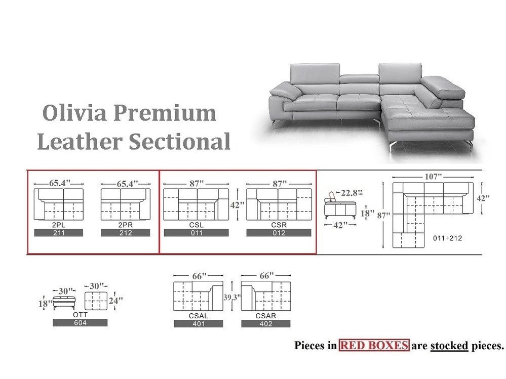 Olivia Leather Sectional, Gray