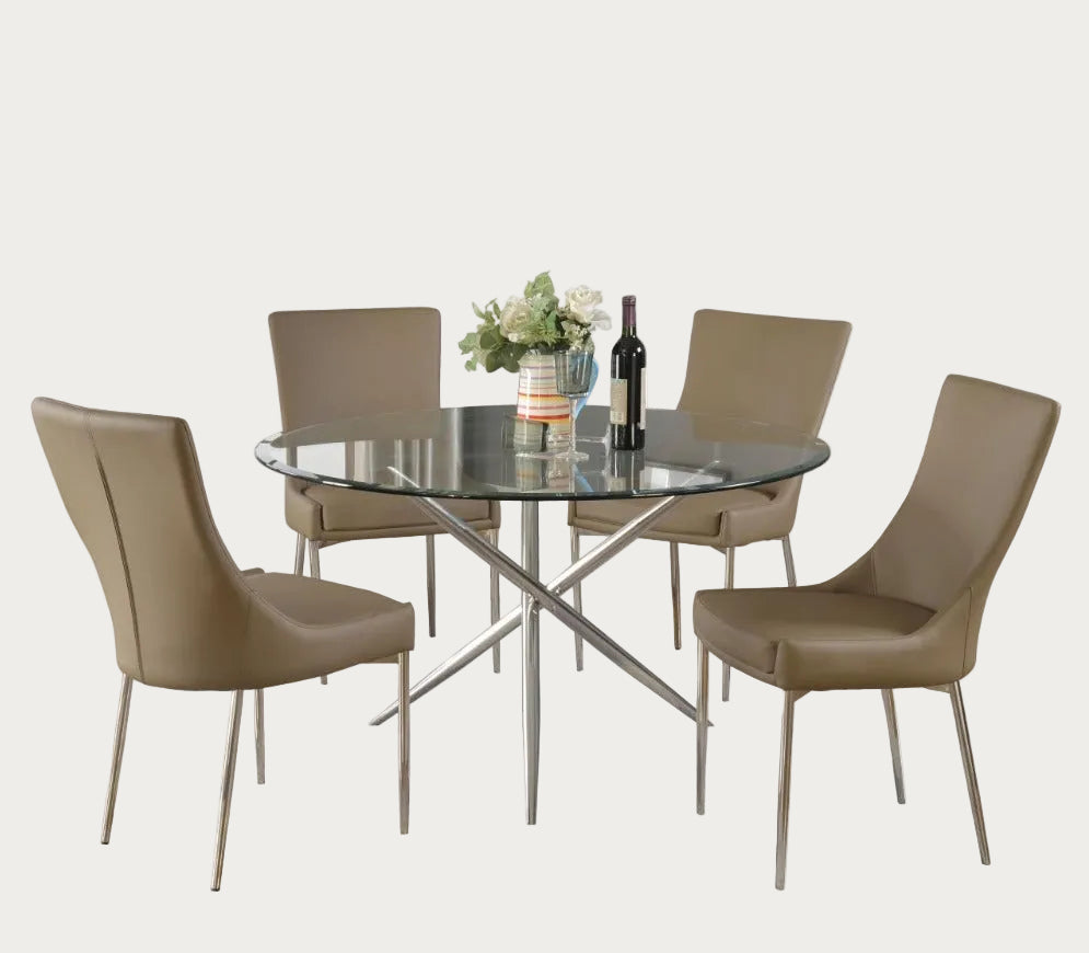 Patricia dining table set with four chairs on a white background