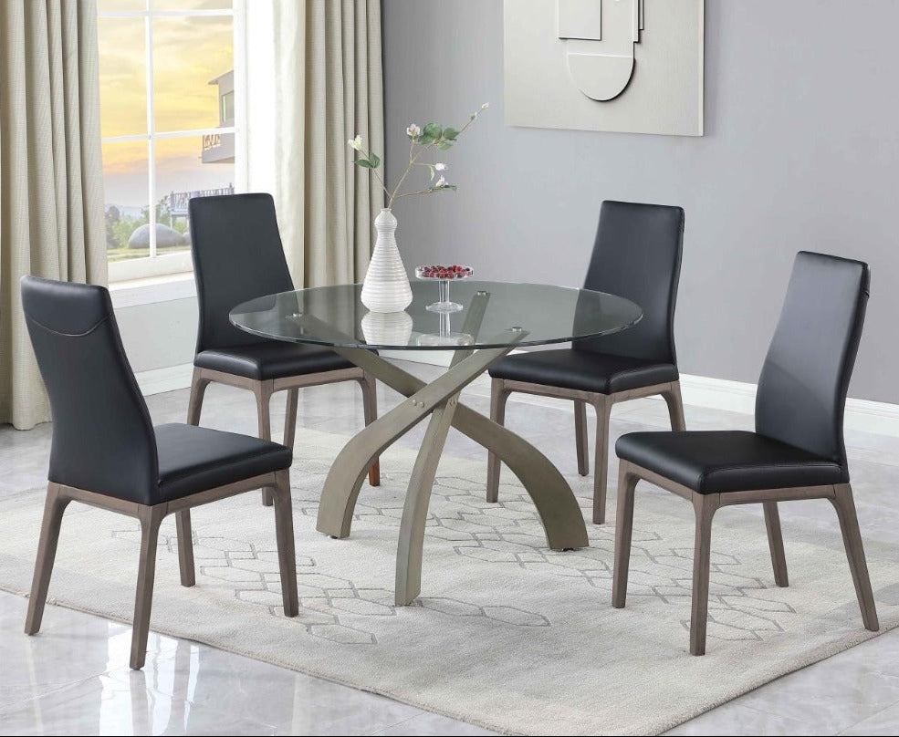Peggy Rosario 5-Piece Dining Set with Glass Top Table & Solid Wood Chairs