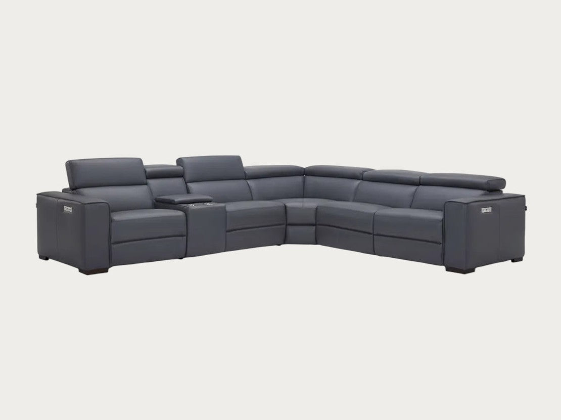 Picasso Leather Sectional in Blue Grey color