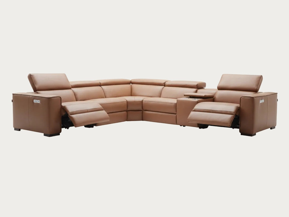 Picasso Leather Sectional in Caramel color