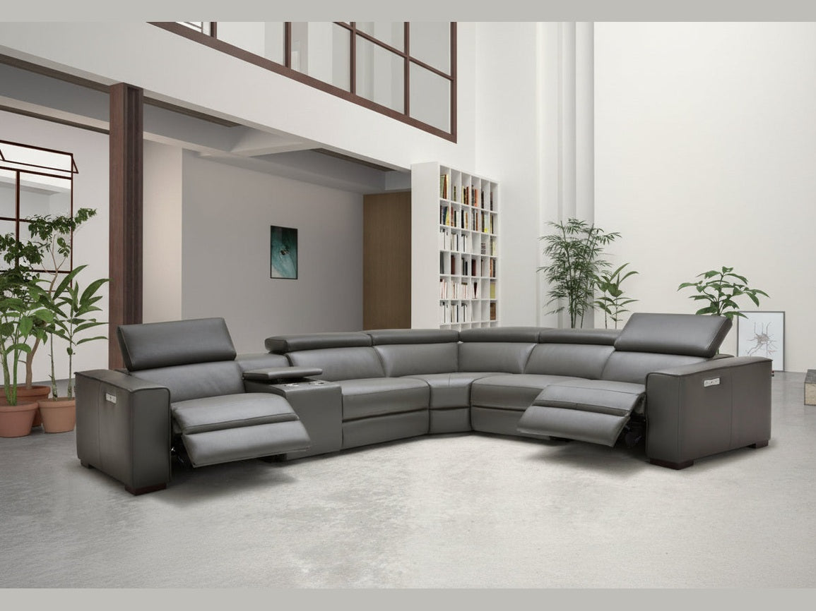 Picasso 6 Pc Motion Sectional, Dark Gray Leather