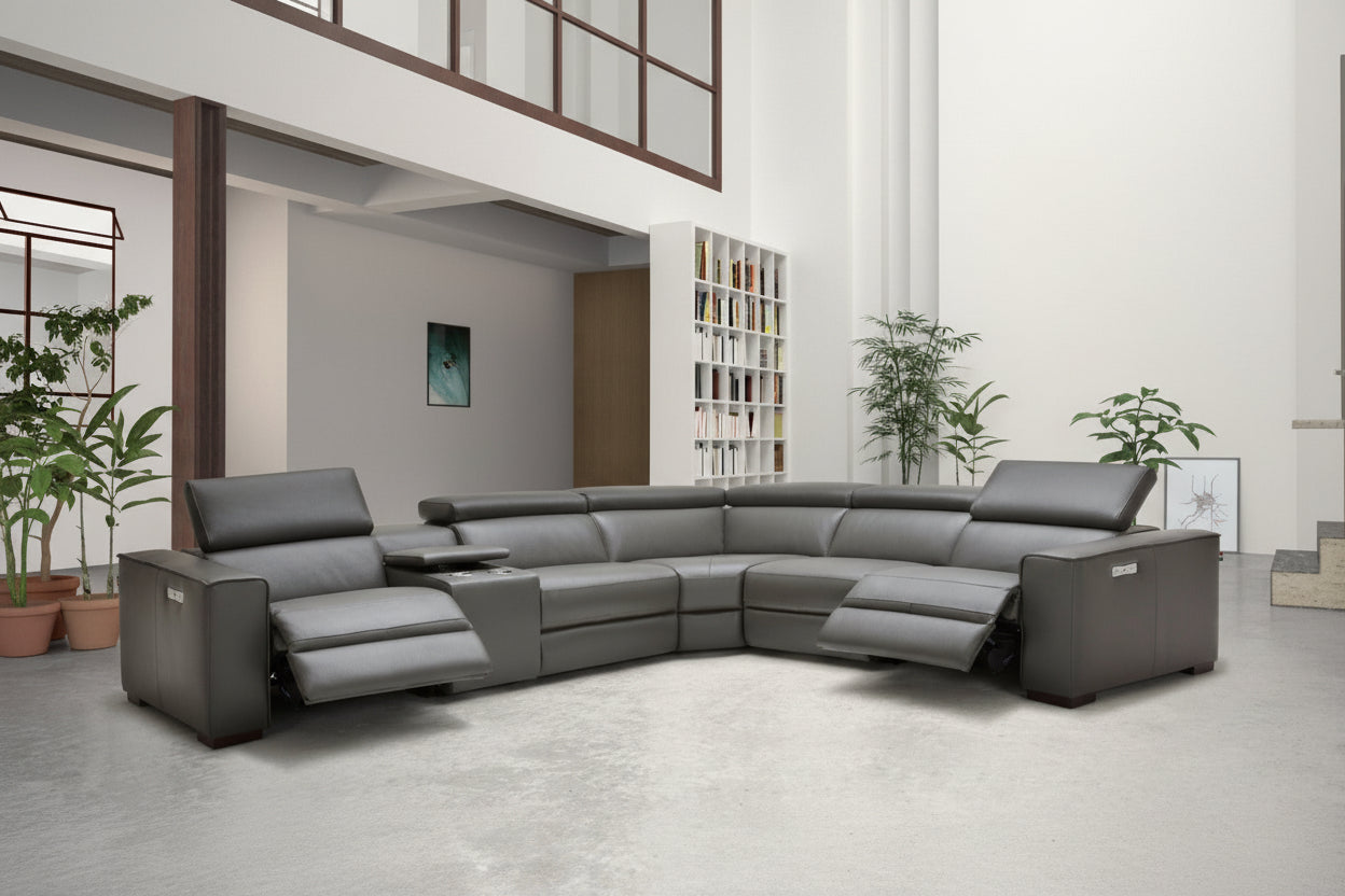 Picasso 6 Pc Motion Sectional, Dark Gray Leather