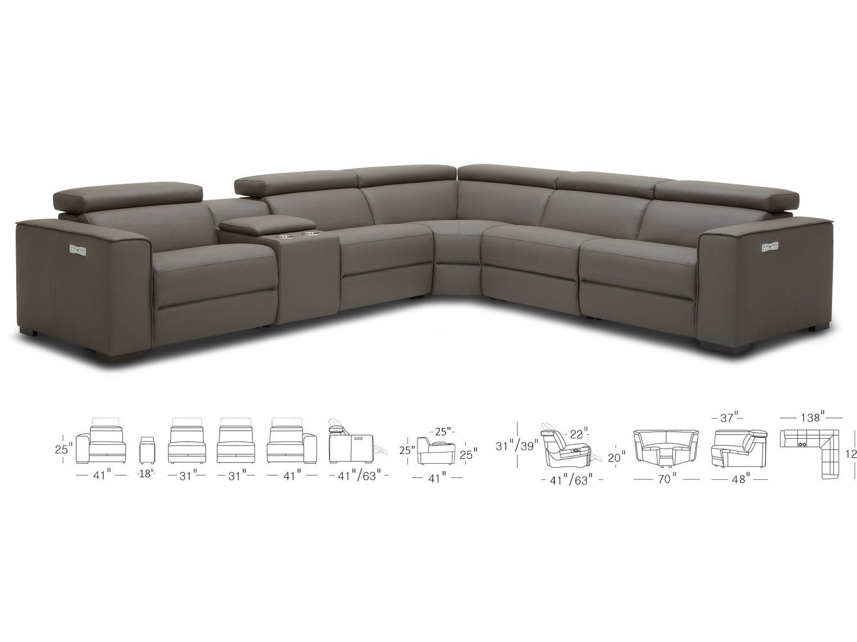 Picasso 6 Pc Motion Sectional, Caramel Leather