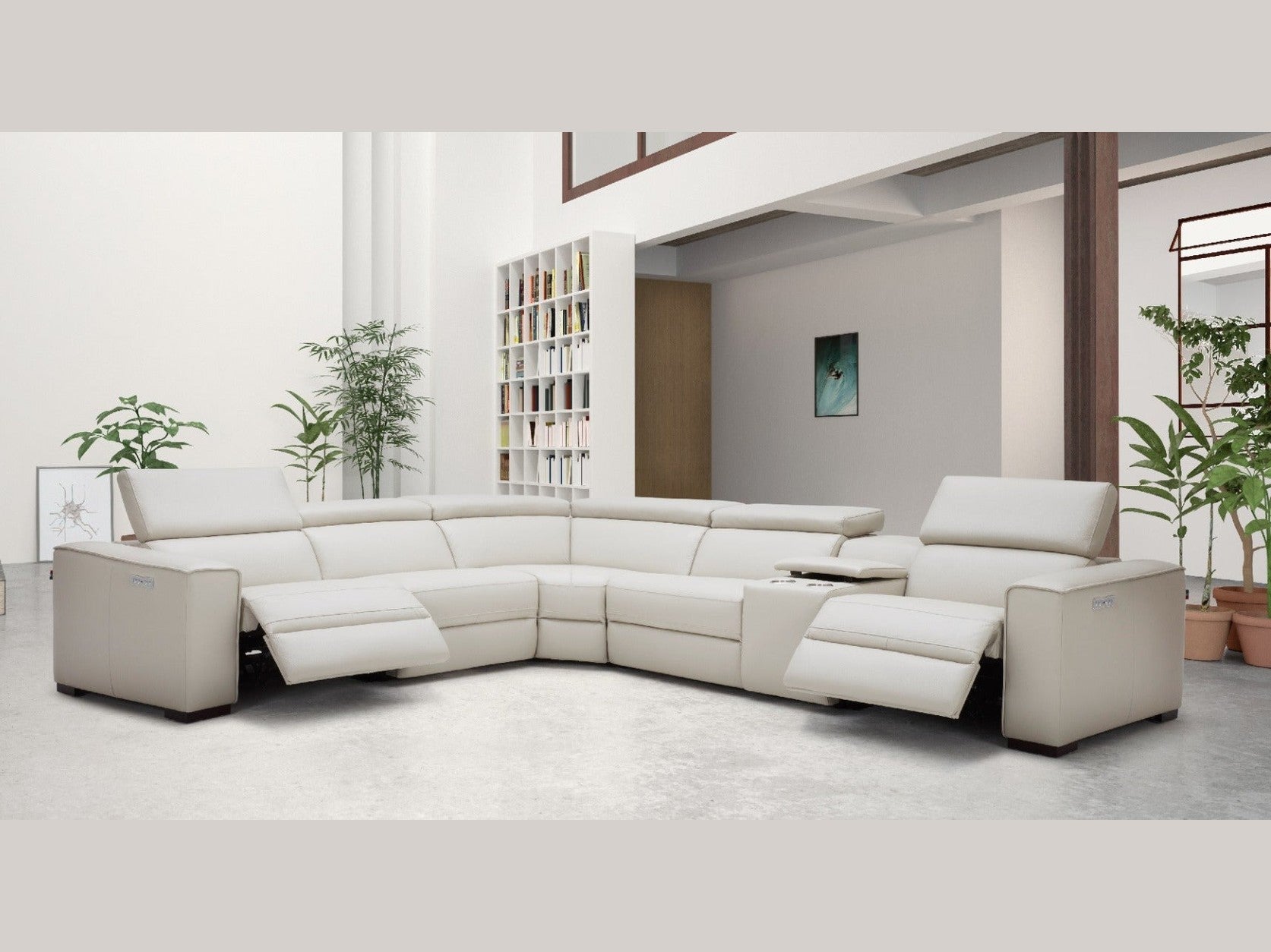 Picasso 6 Pc Motion Sectional, Silver Gray Leather