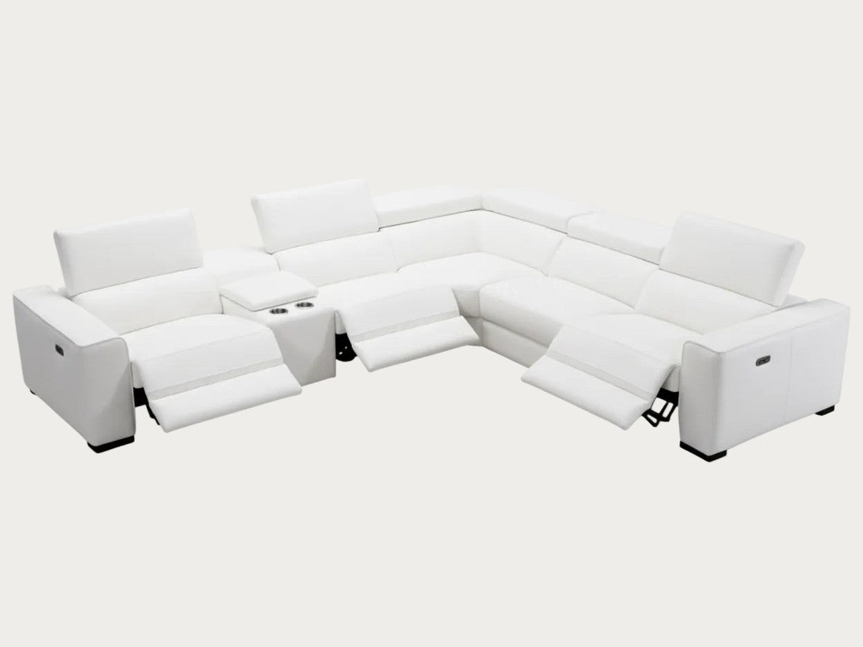 Picasso Leather Sectional in Silver Grey color