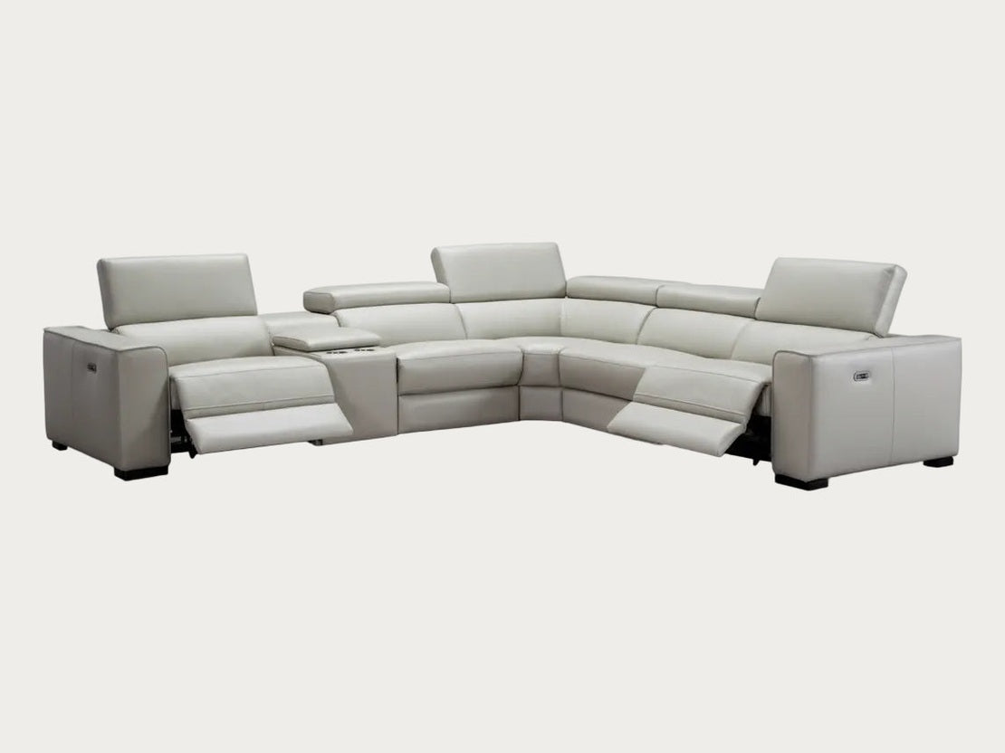 Picasso 6 Pc Motion Sectional, Silver Gray Leather