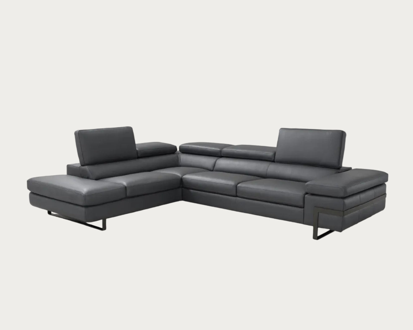 Rimini dark grey leather sectional  sofa, left-facing chaise