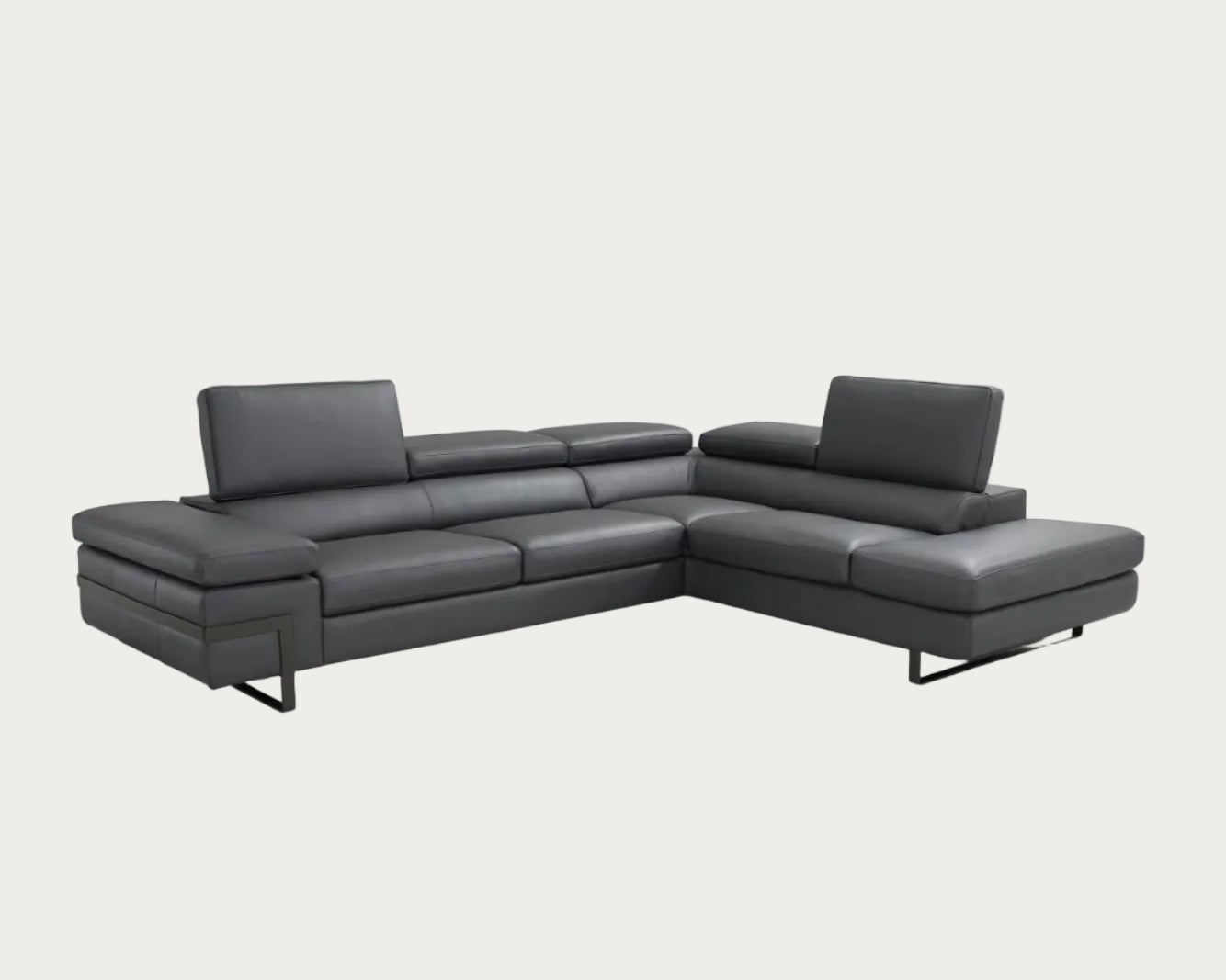 Rimini dark grey leather sectional, right-facing chaise