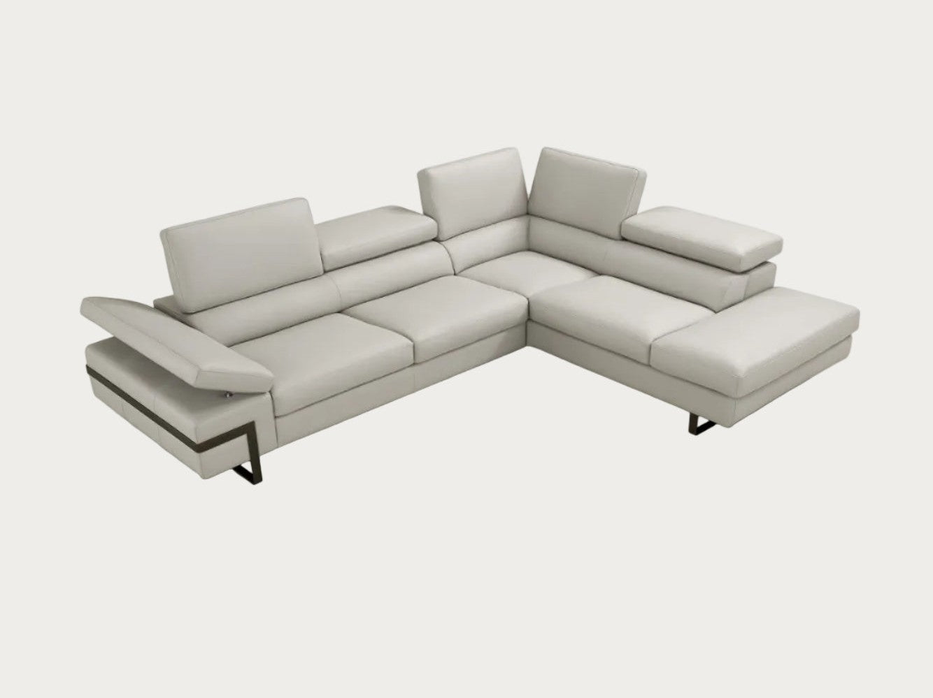 Rimini light grey leather sectional sofa, right-facing chaise