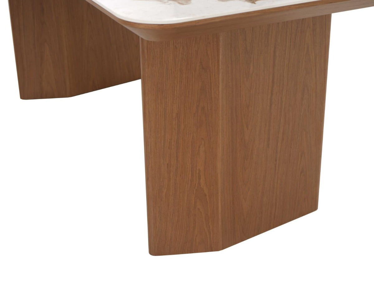 Ruby Modern Ceramic & Wooden Top Table with Wooden Legs