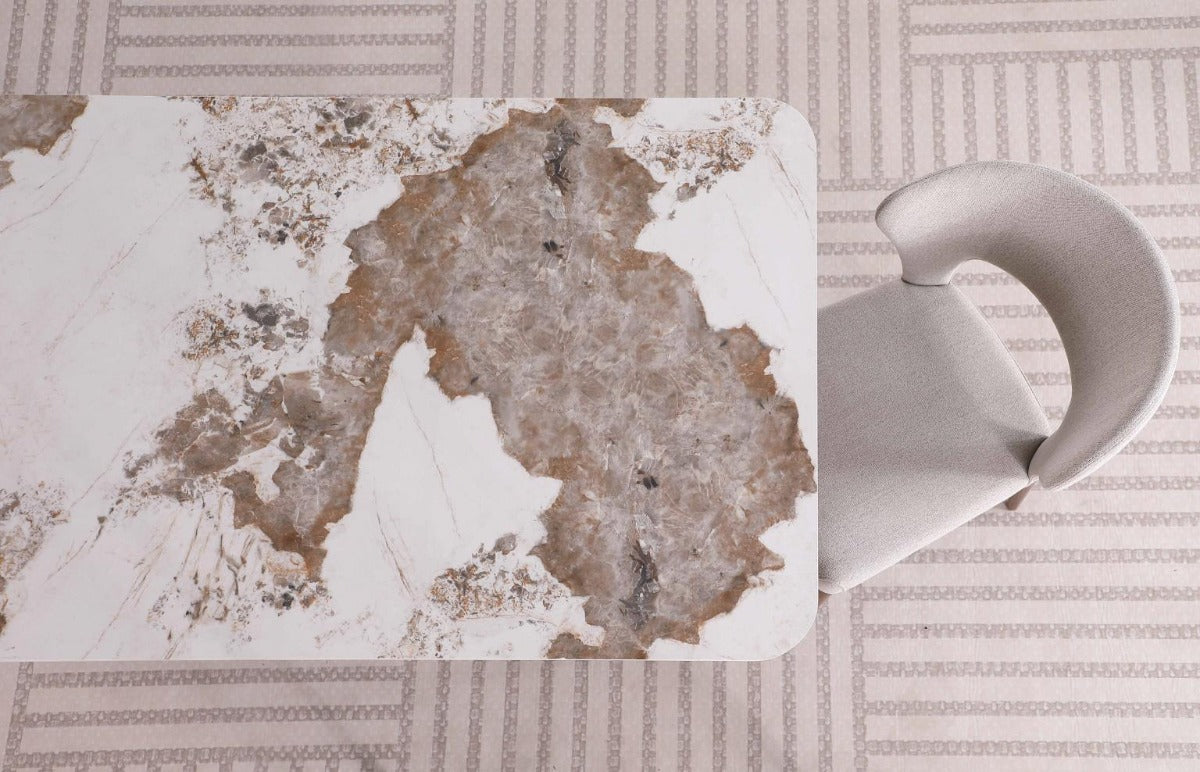 Ruby Rose 5-Piece Modern Dining Set with Ceramic Top Table & Open-back Chairs