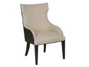 American Drew Emporium beige upholstered chair with wooden legs on a white background