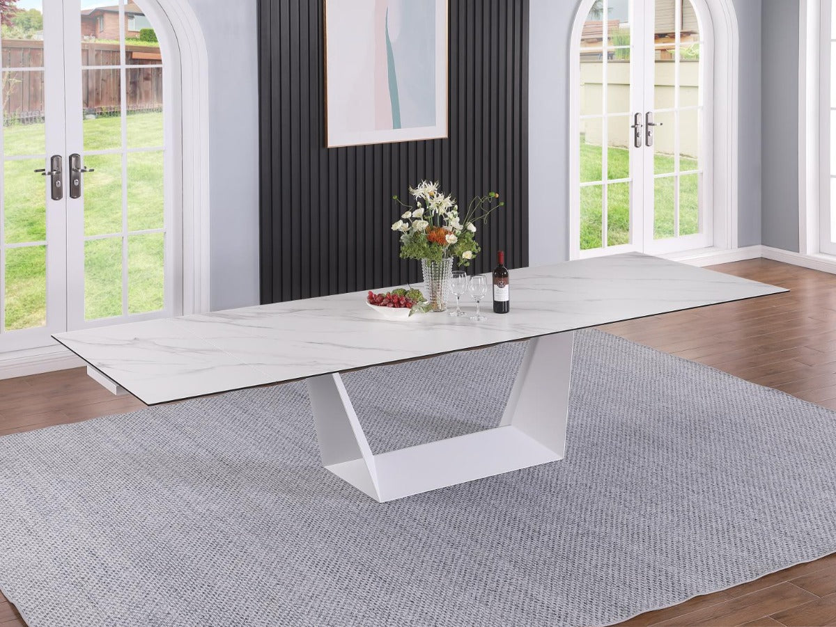 Scarlett Contemporary Extendable Ceramic Top Dining Table with White Base