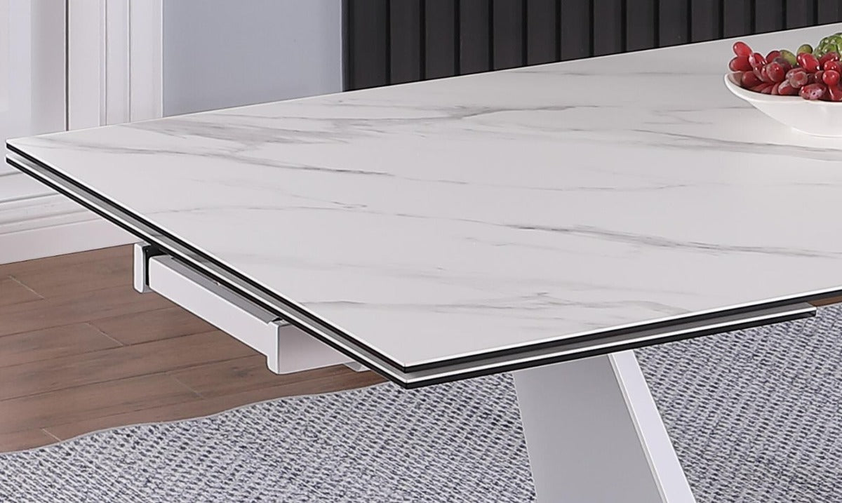 Scarlett Contemporary Extendable Ceramic Top Dining Table with White Base