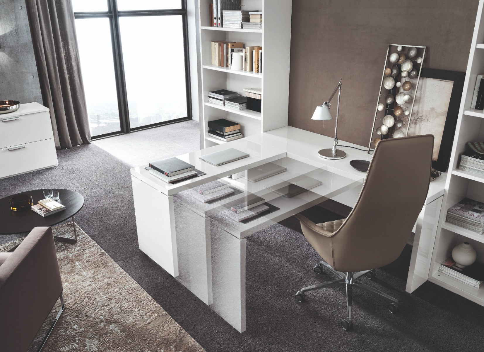 Sedona 47" Sliding Return Desk, White High Gloss | Delivery lead time 20 Weeks.