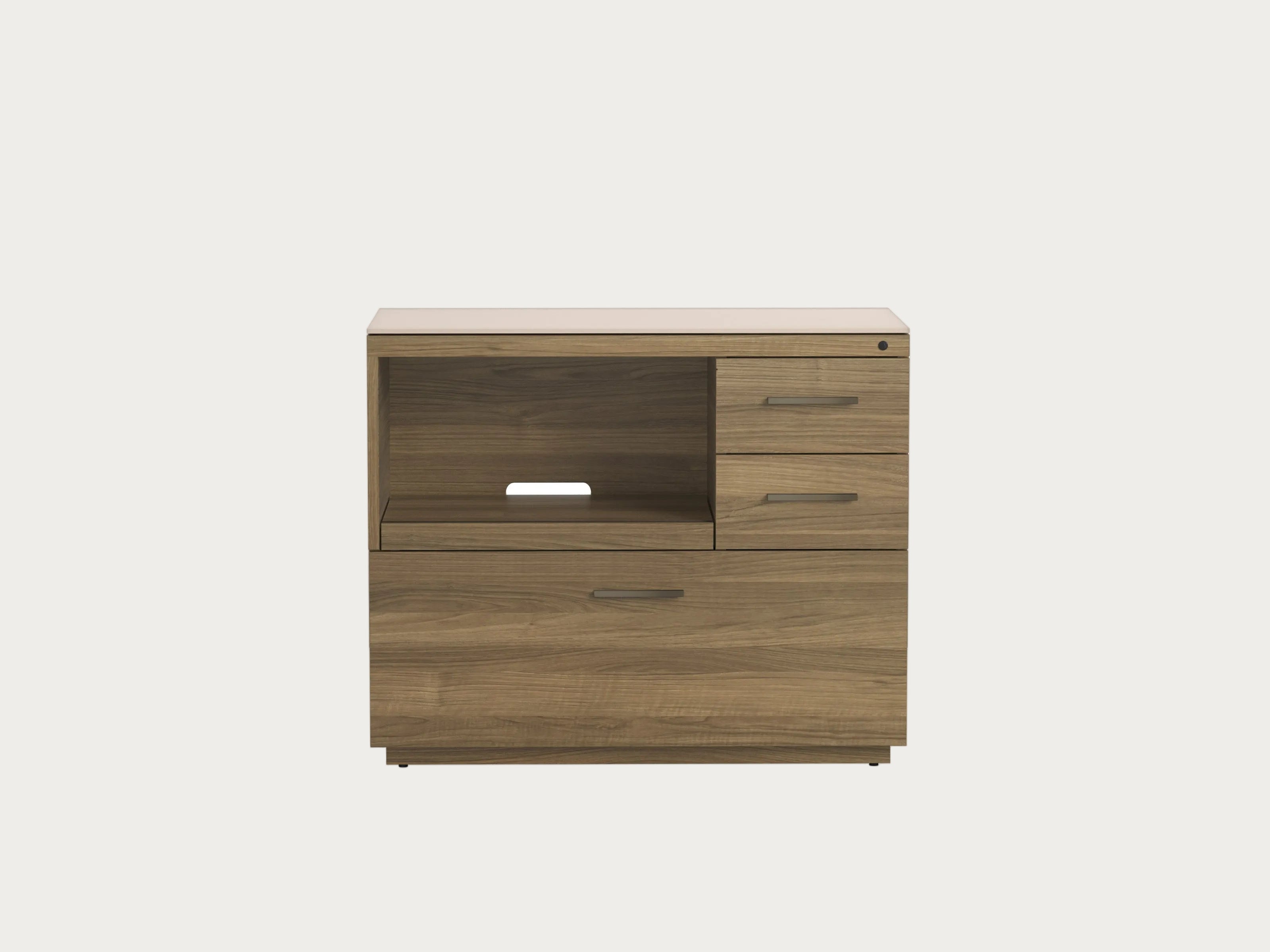 BDI Sequel Studio 6617 multifunctional cabinet with two drawers on a white background.