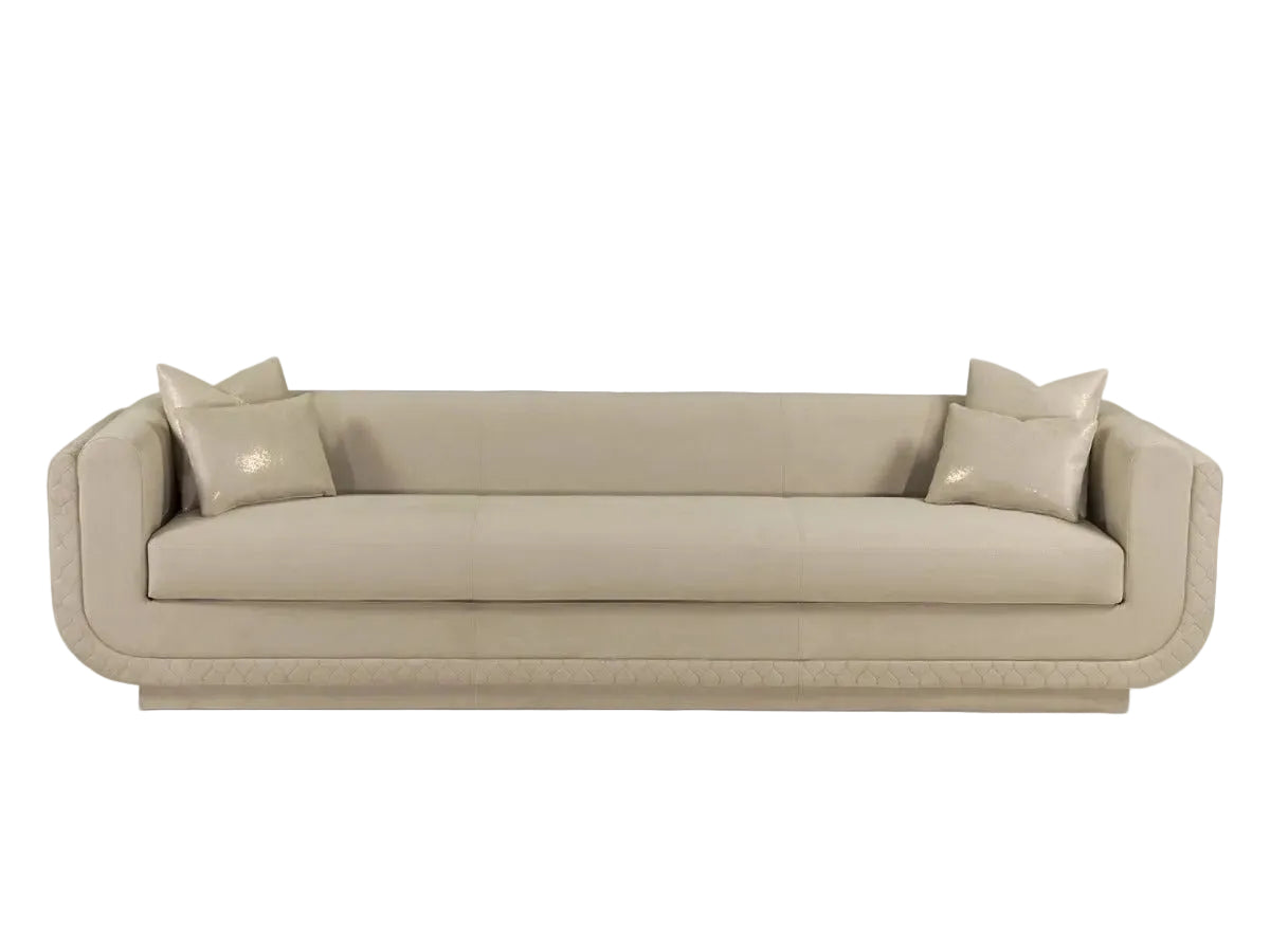The Sophie beige sofa with cushions on a white background.