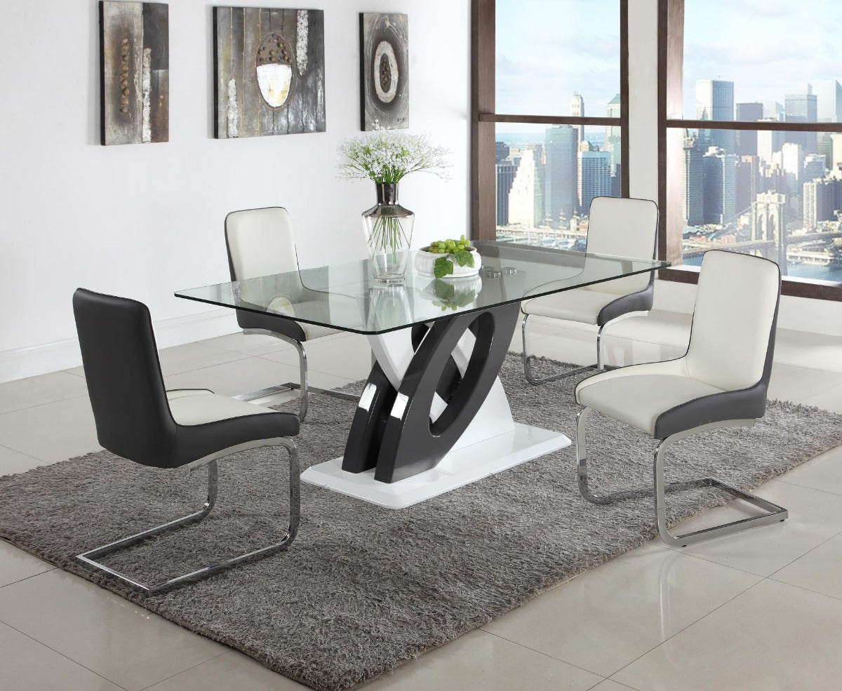 Stella 5-Piece Modern Dining Set with Glass Table & 2-Tone Chairs