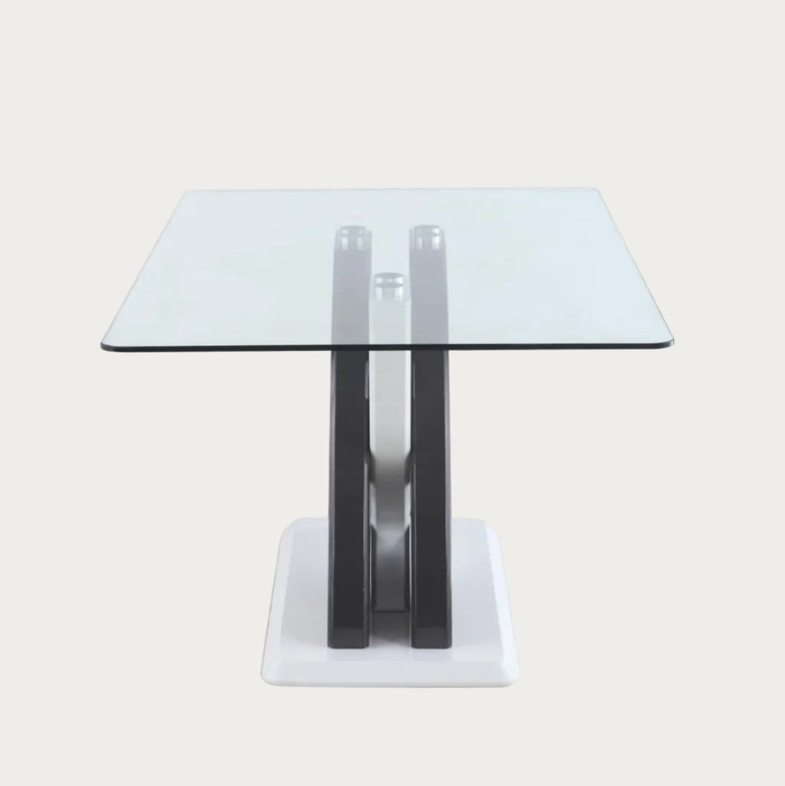 Stella glass dining table with black metal legs