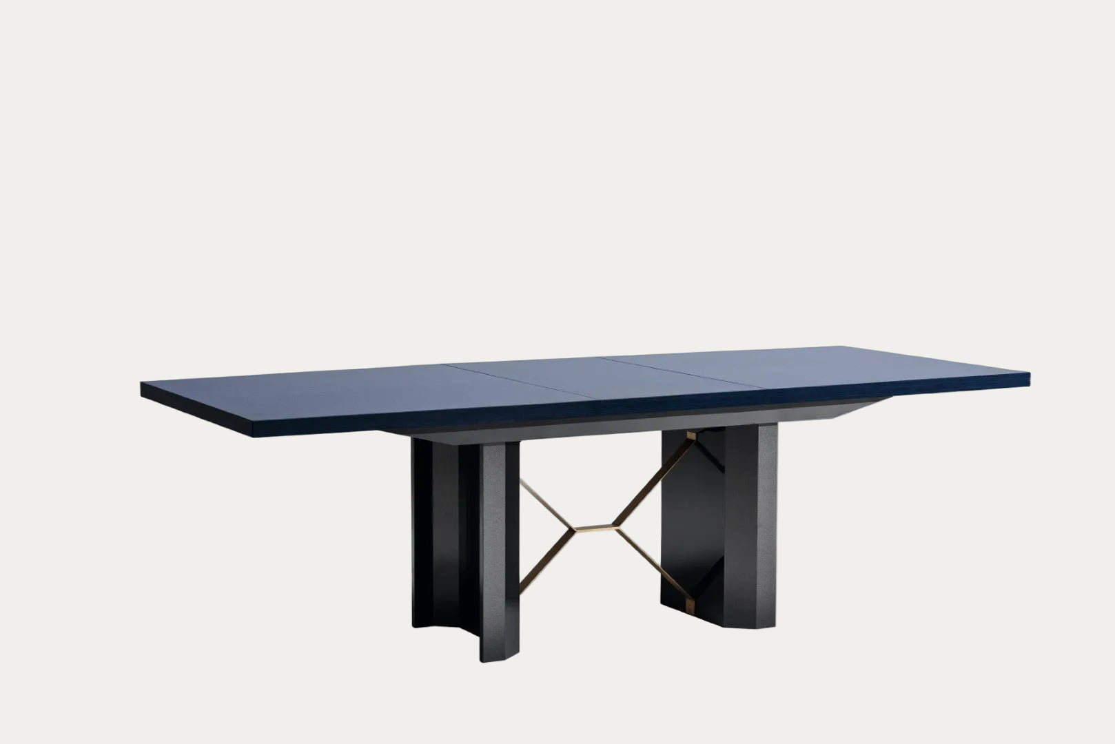 Oceanum modern extendable dining table with a dark blue top and black base on a white background.