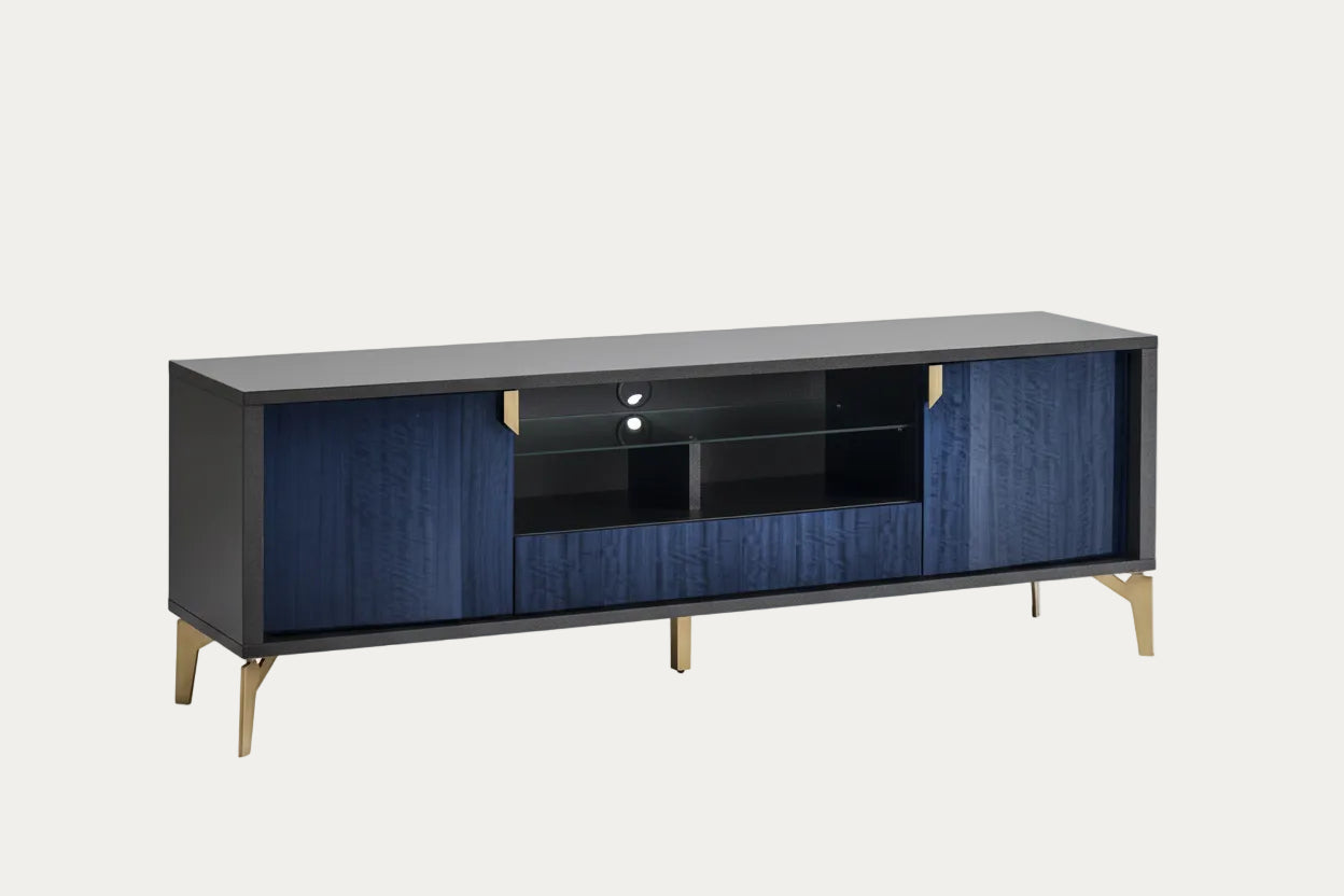 Oceanum modern TV stand with blue and black design on a white background.