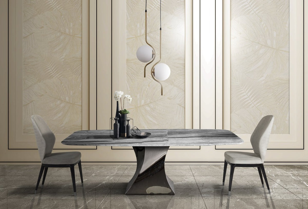 Twist dining table with two chairs in a modern interior setting