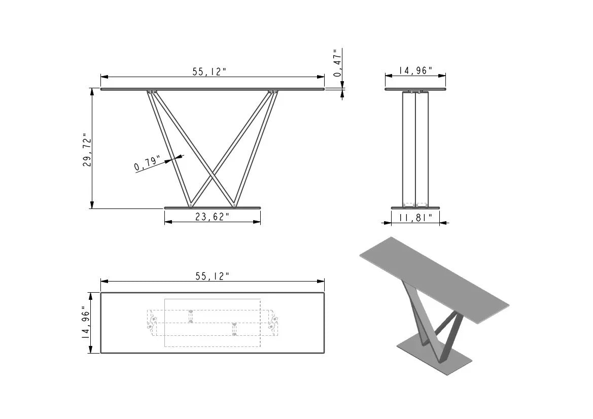 Victory Console Table, Ceramic Black Gloss