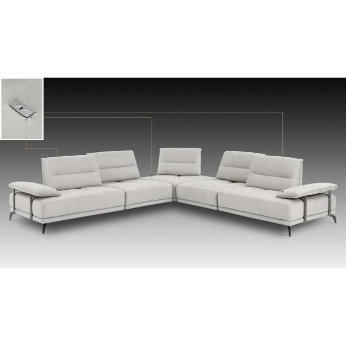 Eleganto 5 pc Sectional with Power Motion Backrests, Frost Gray Fabric main product photo