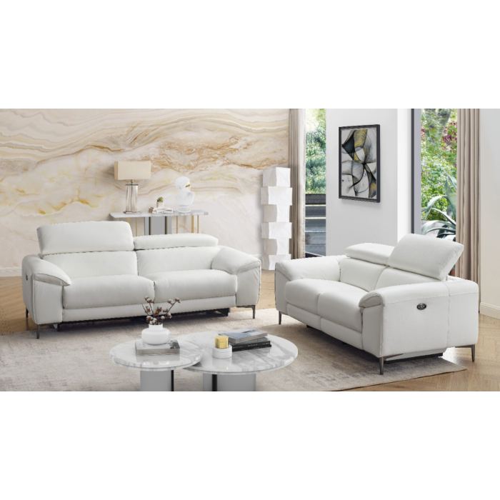 Lucca Leather Sofa Set, Sofa and Loveseat with Recliners | Snow White Leather main product photo