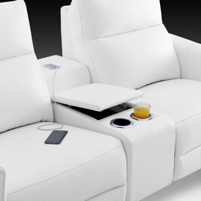 Alice Loveseat with Two Power Recliners, White | Creative Furniture