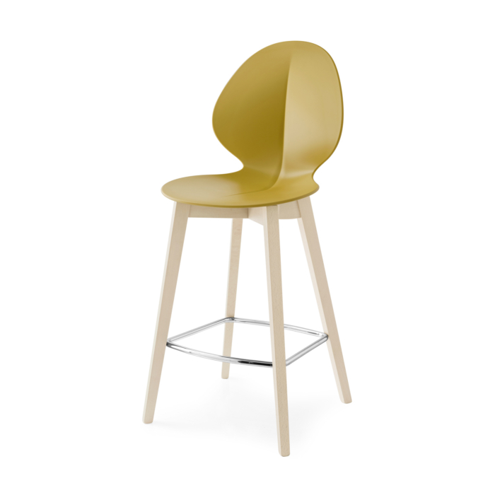 Calligaris Matt Mustard Yellow Basil Polypropylene and Wooden Stool