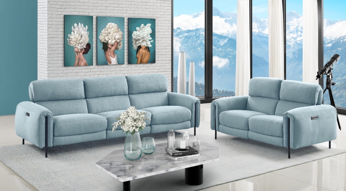 Interior Design Blue Grey Sofa Set Living Room Furniture 2Pc Sofa