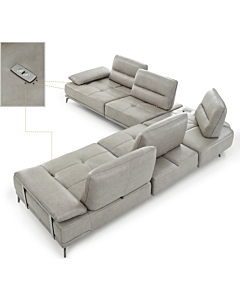 Eleganto 5 pc Sectional with Power Motion Backrests, Stone Gray Leather