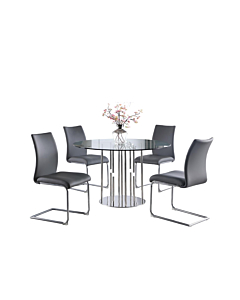 Chintaly Jane 5-Piece Dining Set with Contemporary Round Glass Table & Modern Contour-Back Chairs