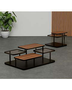 Elite Modern Quatro Coffee Table, Small Wood/Large Glass