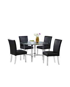 Chintaly 5 Piece Parson Contemporary Dining Set with Round Glass Dining Table & Parson Chairs