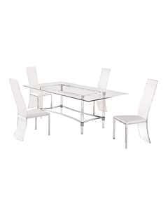 Chintaly Layla Contemporary Dining Set with Rectangular Glass Dining Table & Acrylic High-Back Side Chairs