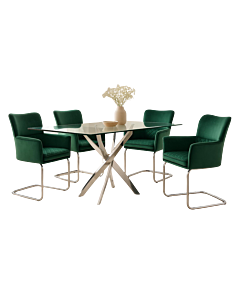 Fabio Dining Table with Glass Top & 4 Upholstered Armchairs