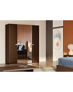 ALF Appia 4-Door Wardrobe – Italian Modern Wardrobe in Matte Espresso & Termocotto Oak